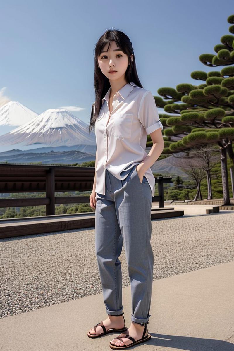 36341-3052095686-_lora_emi_kurita_obj20_0.7_, full_body, standing, sandals, (shirt), pants, (mount fuji), (emi_kurita_ 1.3), perfect face, (conta..jpg